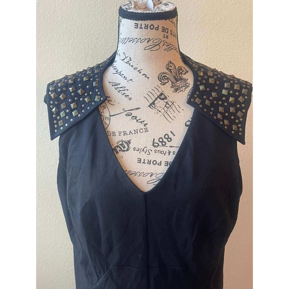 NUE by Shani Womens Black Studded Epaulette V-Neck Fit and Flare Dress Size 12